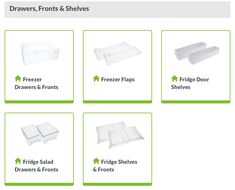 four different types of drawers and shelvings for sale on the web page, with instructions