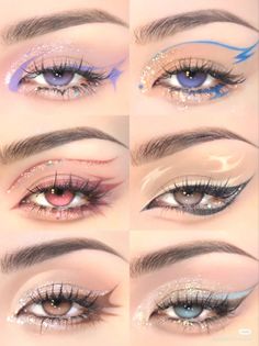 Music Festival Eye Makeup, Moon Eye Makeup, Cute Makeup Looks Aesthetic, Kpop Makeup Looks, Cosplay Eye Makeup, Pastel Makeup Looks, Make Up Designs, Maquillage On Fleek, Anime Eye Makeup