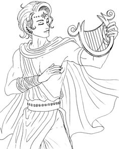 a drawing of a woman holding a harp