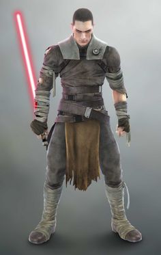 star wars the old republic character with lightsabed, standing in front of a white background