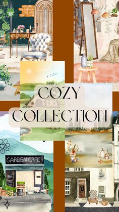 a collage of photos with the words cozy collection