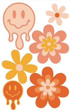 four different flowers with faces on them