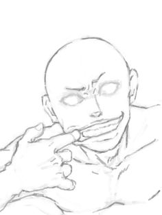 a drawing of a man with his eyes closed and hands resting on his chin as if he is holding something in his mouth