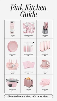 the pink kitchen guide is shown in this image, it's all organized and ready to