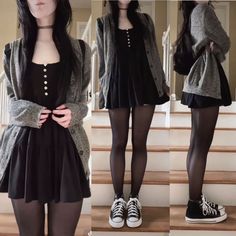 Nerdy Goth Aesthetic, Dark Coquette Dresses, Cute Winter Outfits Alt, Cute Goth Winter Outfits, Style Black Dress Casual, Cute Innocent Outfits, Alt Outfits Fem, Black Dress Outfit Grunge, Emo Coquette Outfits