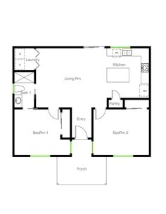 the floor plan for a two bedroom, one bathroom apartment with an attached kitchen and living room