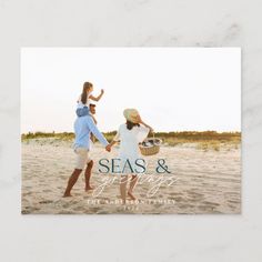 an image of two people holding hands on the beach with words that say, seas and sand