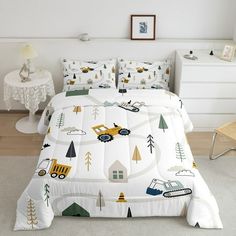 a bed room with a neatly made bed and white walls