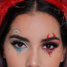 Angel And Devil Makeup, Make Up Fantasi, Ideas Disfraces Halloween, Makeup Ideas Halloween, Makeup Quiz, Carnaval Make-up, Pelottava Halloween, Fantasy Make-up