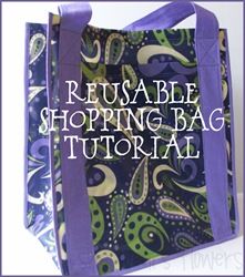 the reusable shopping bag sewing pattern is shown in purple and green paisley print