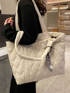 Free Returns ✓ Free Shipping✓. MOBAOFANG Free Charm Quilted Large Capacity Shoulder Tote Bag, Suitable For Women's Daily Use, Work Commute, School, College Study, Canvas Bag, Lightweight, Foldable, Beige Color- Women Tote Bags at SHEIN. Big Tote Bags, Big Shoulders, Pocket Handbag, Pad Bag, Winter Design, Elegant Pendant, Bags Aesthetic, Chevron Print, Big Bags