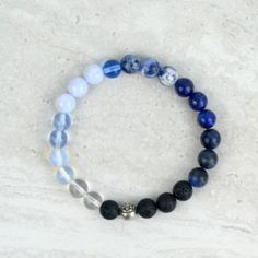 Vishuddah - Throat Chakra 8mm essential oil aromatherapy diffuser stretch elastic bracelet Essential Oil Roller Balls, Healing Crystals Meanings, Self Expression, Chakra Bracelet, Crystal Meanings, Throat Chakra, Blue Lace Agate, Self Awareness, Lace Agate