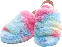 Iscream Rainbow Furry Slippers Halloween Jars, Bear Halloween, Disney Souvenirs, Tie Dye Rainbow, Faux Fur Slippers, Girl Rainbow, Kids Slippers, Rainbow Tie, Kids Uggs