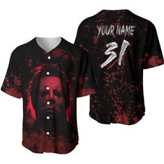 a baseball jersey with the number 31 on it and an image of a man's face