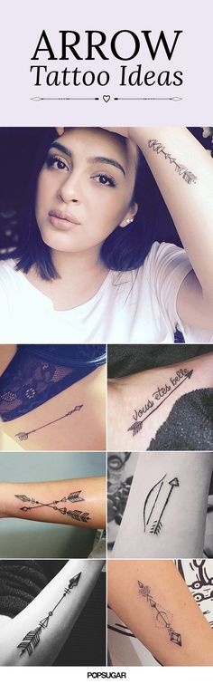 arrow tattoo designs on the arm and wrist are shown in multiple pictures, including one with arrows