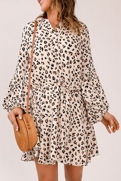 Leopard Print Shirt Mini Dress Casual Long Sleeve Shift Shirt Dress, Casual Beige Long Sleeve Mini Dress, Casual Long Sleeve Mini Dress For Summer, Casual Long Sleeve Mini Dress For Day Out, Casual Long Sleeve Mini Dress For Brunch, Relaxed Fit Long Sleeve Mini Dress For Spring, Relaxed Fit Mini Shirt Dress For Fall, Fall Relaxed Fit Mini Shirt Dress, Casual Beige Shirt Dress For Spring