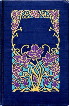 a blue book with yellow and purple designs on it