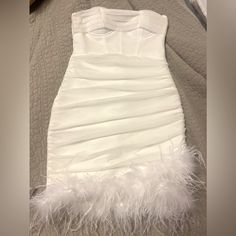 Never Worn Size Small Fashion Nova White With Feathers White Fitted Mini Dress With Feathers, White Dress With Feathers, Dress With Feathers, Colorful Feathers, Fashion Nova Dress, Fashion Nova Dresses, Fashion Nova, Feathers, White Dress