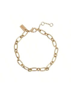 Chain link gold-tone starter bracelet. Wear as is, or mix and match with other Coach charms to create a personalized look that's uniquely you. Includes bracelet only, charms not included. Includes a COACH gift box. 
Set in gold-tone Metal 
Approx. Length: 7" + 1" extender 
Lobster Clasp closure 
Includes a COACH gift box 
This item purchased online must be returned to the vendor by mail only. This item cannot be returned to Macy's stores. 
metal 
Wipe clean 
Imported 
Photo may have been enlarge Gold-tone Oval Link Bracelet For Everyday, Classic Charm Bracelet With Rectangular Links, Classic Oval Link Chain Charm Bracelet, Classic Metal Charm Bracelet With Solid Links, Classic Everyday Charm Bracelet With Adjustable Chain, Everyday Oval Link Brass Chain Bracelet, Everyday Brass Oval Link Chain Bracelet, Everyday Brass Chain Bracelet With Oval Links, Classic Rose Gold Metal Chain Bracelet