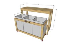 a drawing of a kitchen island with two sinks on wheels and measurements for the top