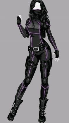 a woman dressed in black and purple