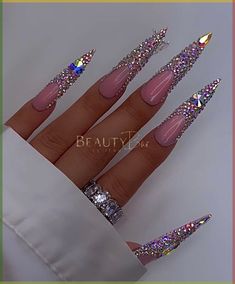 Discover the best trendy summer nail design inspo Full Bling Acrylic Nails, Iced Out Nails, Nails With Piercing, Rhine Stone Nails, Stiletto Birthday Nails, Long Stiletto Nails Designs Unique, Extra Baddie Nails, Xl Stiletto Nails, Blinged Out Nails Rhinestones