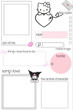 Workout Tracker Printable All About Me Hello Kitty Template, Kuromi Planner Template, Hello Kitty Checklist, Hello Kitty Camera Template, Hello Kitty Planner Printables Free, Hello Kitty Printables Templates, Cute About Me Template, Hello Kitty Template, Hello Kitty Planner