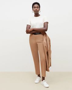 The Mejia Pant—Washable Wool Twill - Camel | M.M.LaFleur Stretch Dress Pants For Work With Straight Hem, Straight Elastane Dress Pants For Work, Straight Pants For Business Casual, Fall Straight Leg Pants With Concealed Placket, Versatile Straight Hem Office Pants, Tailored Straight Pants For Work, Classic Straight Silhouette Pants For Spring, Timeless Office Pants With Straight Hem, Classic Stretch Pants With Straight Hem