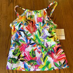 Nwt 24 & Ocean’s Sayulita Sunset High-Neck Tankini Top. Retails $55. Vivid Colors. Size Small. Adjustable Straps. Tropical Multicolor Tops For Poolside, Casual White Halter Neck Tankini, Fitted White Tops With Tropical Print, White Tropical Print Tankini For Spring, Fitted White Tankini With Tropical Print, Spring Multicolor Halter Neck Tankini, Fitted Tropical Print Top For Beachwear, Spring White Tropical Print Tankini, White Sleeveless Top For Poolside