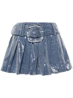 Find CHARLES JEFFREY LOVERBOY Sequin-embellished Pleated Mini Skirt on Editorialist. indigo blue cotton blend sequin embellishment belted waist fully pleated thigh-length straight hem concealed side zip fastening Mini Skirt Sequin, Blue Skirt Aesthetic, Blue And Silver Outfits, Sequence Skirts, Farfetch Skirt, Sparkly Skirts, Ice Fashion, Charles Jeffrey Loverboy, Teal Skirt