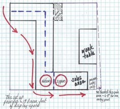 the floor plan for a kitchen with two sinks and an island in front of it