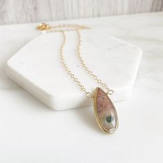 Perfect alone or layered! The jasper stone is about 1" long and the necklace is 18" long on 14k gold filled chain. *PLEASE NOTE - you will receive a stone similar to what is shown, not the exact stones here. Each stone is different. If you like a style, make a note during check out and we will try to get as close to that stone as possible. Make A Note, Jasper Necklace, Gold Necklace Layered, Layering Necklace, Jasper Stone, Gems Jewelry, A Style, How To Make Notes, Gold Filled Chain