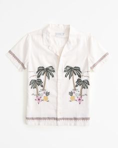 boys resort short-sleeve linen-blend shirt | boys new arrivals | Abercrombie.com Embroidered Camp Shirt With Relaxed Fit, Summer Embroidered Button-up Camp Shirt, Embroidered Button-up Camp Shirt For Summer, Embroidered Casual Camp Shirt With Relaxed Fit, Casual Embroidered Camp Shirt With Relaxed Fit, Embroidered Relaxed Fit Casual Camp Shirt, Embroidered Relaxed Fit Camp Shirt, Casual Short Sleeve Camp Shirt With Floral Embroidery, Casual Collared Camp Shirt With Floral Embroidery