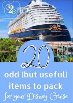 a cruise ship with the words 20 odd but useful items to pack for your disney cruise