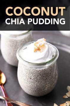 two jars filled with chia pudding on top of a table