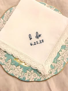 Bridal Gifts For Bride, Bride Handkerchief, Handmade Handkerchiefs, Wedding Something Blue, Bridal Handkerchief, Embroidered Handkerchief Wedding, Embroider Ideas, Mom Wedding Gift, Gifts For Bride