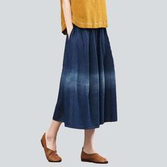 Take your urban trend to the next level with this 2023 Autumn Collection Dark-Wash. Fit-and-Flare. High-Waisted Contrast Band Lengthy Denim Skirt! Crafted with a rubber closure for a snug fit. this piece brings together conventional style and trendy fashion. making it a must-have for any fashion-forward wardrobe.Why You'll Fall in Love Street Style: Combine traditional and fashion vogue effortlessly with this denim skirt. perfect for any street style enthusiast. Dark Wash: The dark wash finish a Spring Casual Non-stretch Denim Skirt, Casual Non-stretch Denim Skirt For Spring, Trendy Flare Skirt For Spring, Dark Wash Relaxed Skirt For Fall, Casual Dark Wash Relaxed Fit Skirt, Spring Mid-rise Washed Denim Skirt, Trendy Bottoms With Unfinished Hem For Fall, Spring Flared Medium Wash Denim Skirt, Spring Flare Denim Skirt In Medium Wash