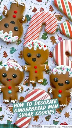 gingerbread man sugar cookies with candy canes and candies