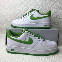 Brand new with box but no lid. Missing lid. Take a look at the pictures for details. Nike Air Force 1 '07 Low Shoes Men’s SZ 8.5 White/Chlorophyll Green DH7561-105 The Nike Air Force 1 Low “Chlorophyll” puts a fresh spin on the classic basketball shoe The sneaker features a white leather upper with pops of “Chlorophyll” green on the Swoosh, heeltab, laces and outsole A padded low-cut collar looks sleek and Air cushioning adds lightweight, all-day comfort Finishing off the shoe is a full-length rubber outsole with the Air Force 1’s classic pivot circle, and the star designs at the toe add heritage style, traction and durability Nike Shoes Air Force, Nike Air Force 1s, Low Shoes, Air Forces, Cute Nike Shoes, Nike Air Force 1 07, Shoes Air, Cute Nikes, Nike Air Force 1 Low