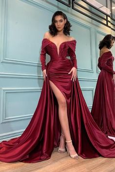 Wine Wedding Dress Burgundy, Wine Red Prom Dress Long, Burgundy Mermaid Prom Dress, Long Sleeve Mermaid Prom Dress, Baju Kahwin, Burgundy Evening Dress, Dress Mermaid, Long Sleeve Evening Dresses