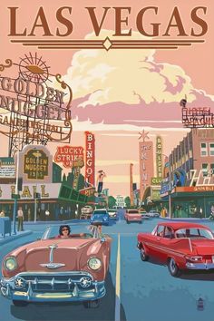 an image of las vegas with cars on the road and neon signs in the background