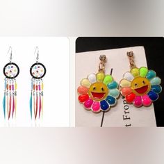 New! Flowers Are Bj Colorful Fun Summer Jewelry, Summer Multicolor Nickel-free Earrings, Colorful Fun Dangle Earrings, Fun Colorful Dangle Earrings, Multicolor Round Earrings For Summer, Trendy Colorful Earrings For Gift, Trendy Colorful Earrings As Gift, Trendy Multicolor Earrings For Gifts, Trendy Festival Earrings