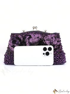 BirdinBag - Party Square Bag with Flower & Faux Pearl Decor, Kiss Lock Top Handle and Chain Flower Shaped Evening Bag, Flower-shaped Evening Clutch, Chic Flower-shaped Party Shoulder Bag, Chic Evening Shoulder Bag With Flower Shape, Chic Flower-shaped Evening Shoulder Bag, Elegant Flower-shaped Party Bags, Flower Shaped Shoulder Bag For Party, Purple Clutch Bag For Events, Elegant Purple Shoulder Bag For Party