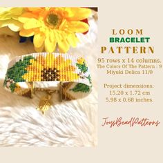 the bracelet is decorated with yellow flowers and beads