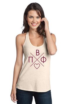 a woman wearing a tank top with the word love and two crossed hearts on it