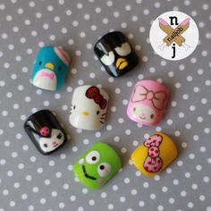 Sanrio Nail Art Short, Sanrio Nail Art Kuromi, Badtz Maru Nails, Characters On Nails, Nails Characters, Keroppi Nails, Kuromi Nail Art