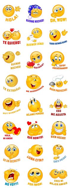 an image of many different emoticions on a white background with the caption's name in spanish