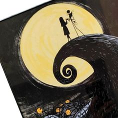 a painting of a man and woman standing on top of a wave in front of a full moon