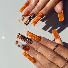 Fall Nails With Charms, Fall Square Acrylic Nails, Thanksgiving Nail Designs Fall, Fall Sets Nails, Otoño Nails, Nail Rainbow, Nail Ideas Winter, Winter Nail Colors, Fall Acrylic