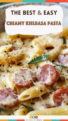 the best and easy creamy kielbasa pasta recipe with pepperoni, sausage, and parmesan cheese